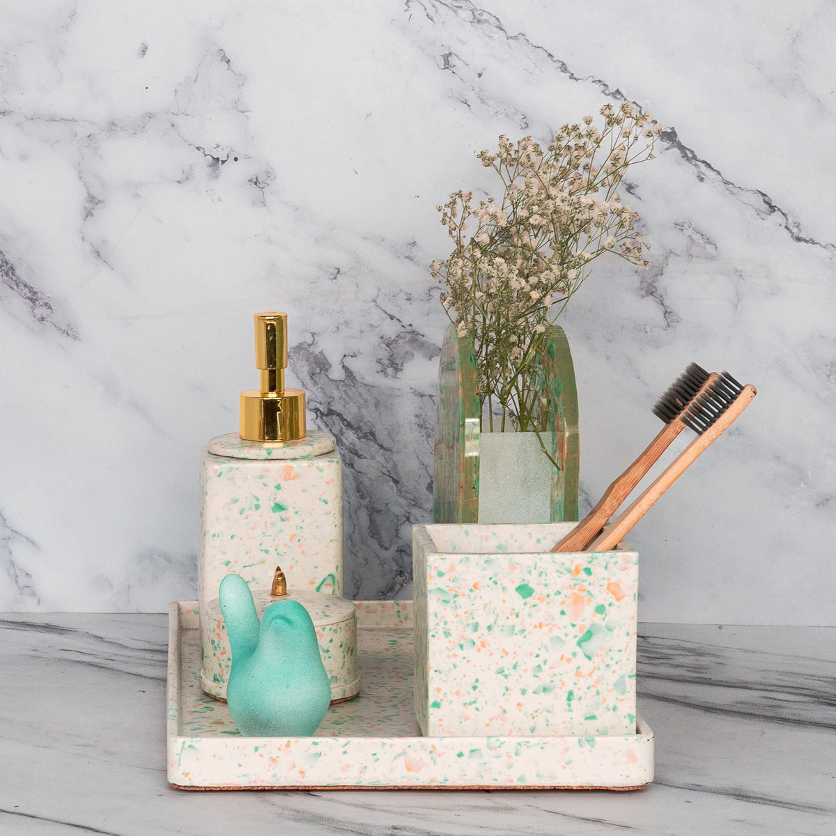 Chica Bathroom Set in Moon Light, handcrafted bathroom accessories set