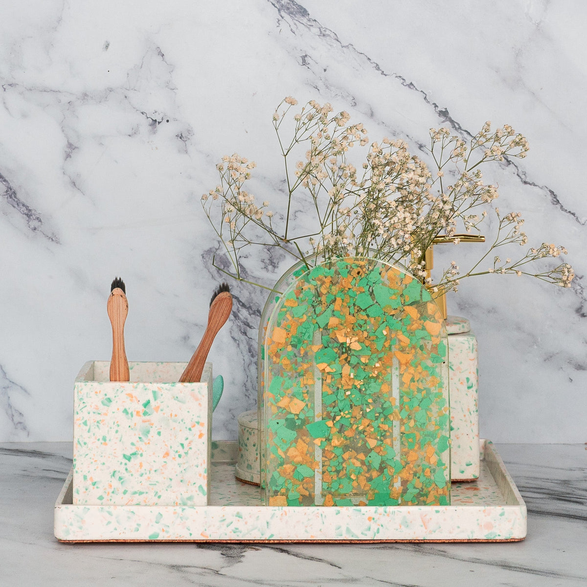 Chica Bathroom Set in Moon Light, handcrafted bathroom accessories set