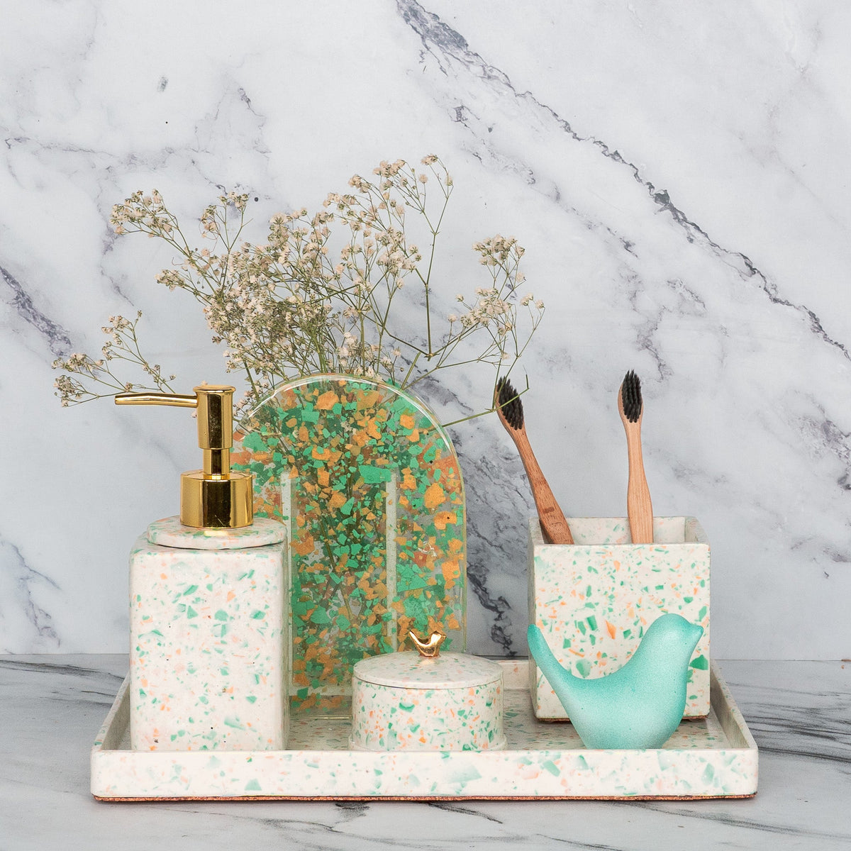 Chica Bathroom Set in Moon Light, handcrafted bathroom accessories set