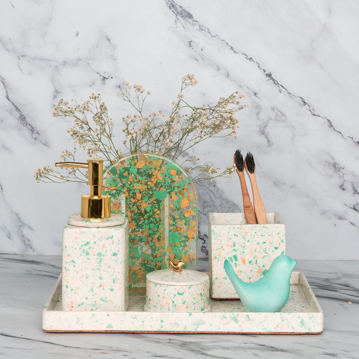 Chica Bathroom Set in Moon Light, handcrafted bathroom accessories set
