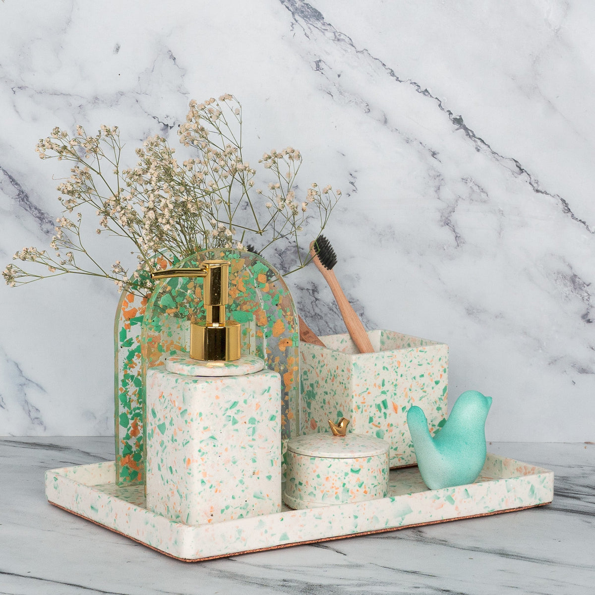 Chica Bathroom Set in Moon Light, handcrafted bathroom accessories set