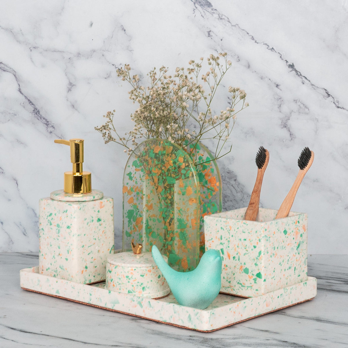 Chica Bathroom Set in Moon Light, handcrafted bathroom accessories set