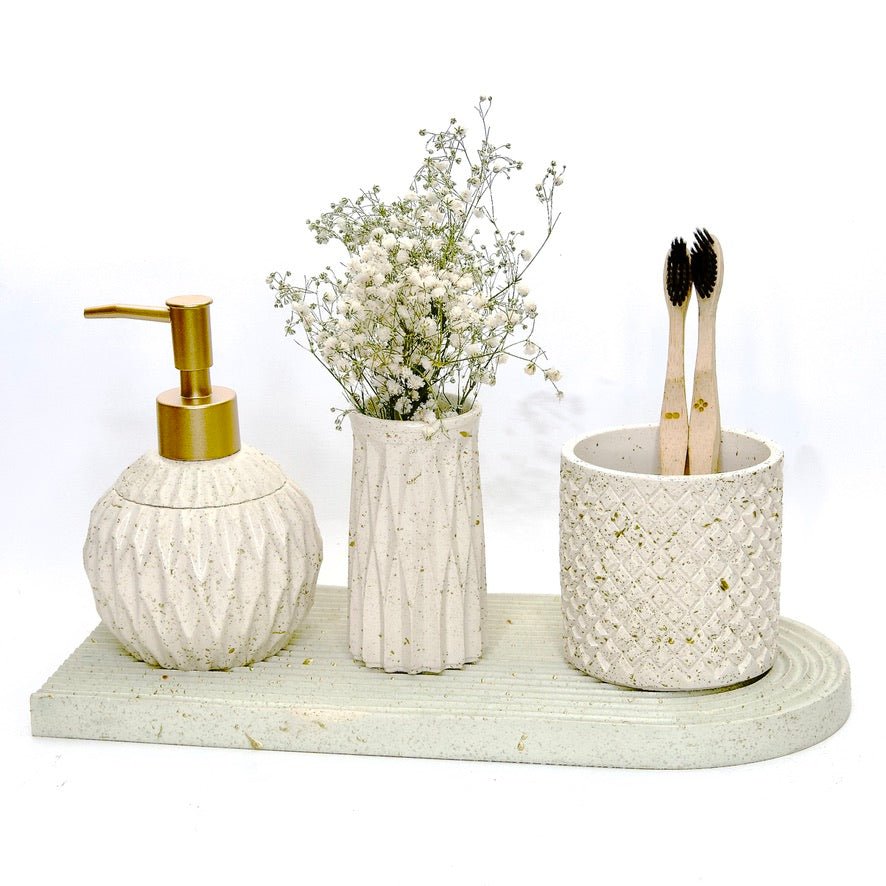Claire Bathroom Set in Moon Light, handcrafted bathroom accessories set