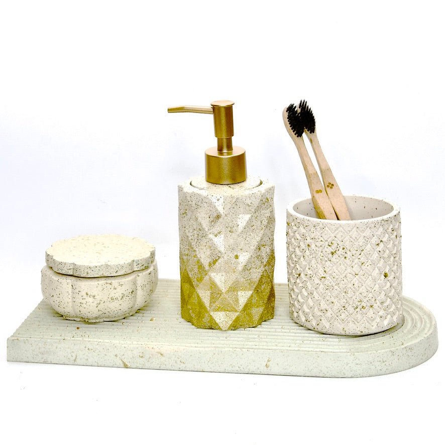 Clara Bathroom Set in Moon Light, handcrafted bathroom accessories set