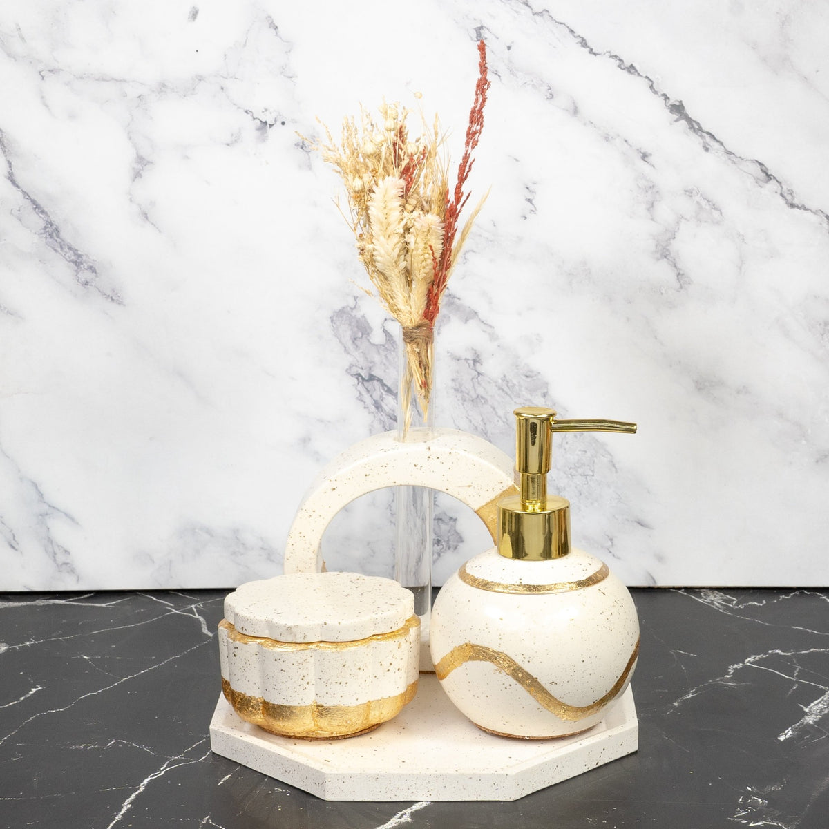 Classy Bathroom Set in Moon Light, handcrafted bathroom accessories set