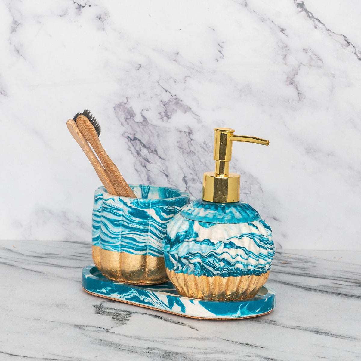 Claudia Bathroom Set in Nautical Depth, handcrafted bathroom accessories set