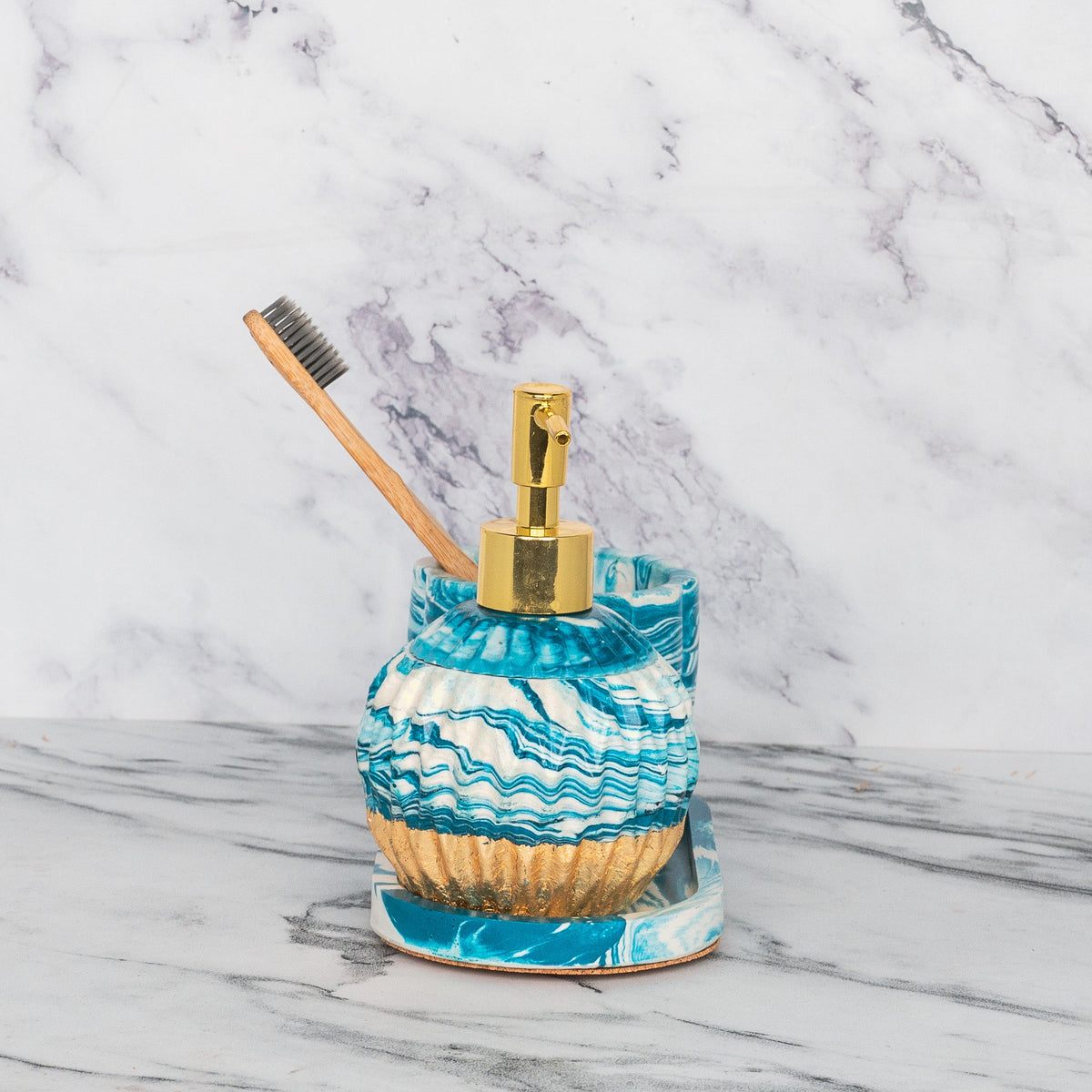Claudia Bathroom Set in Nautical Depth, handcrafted bathroom accessories set
