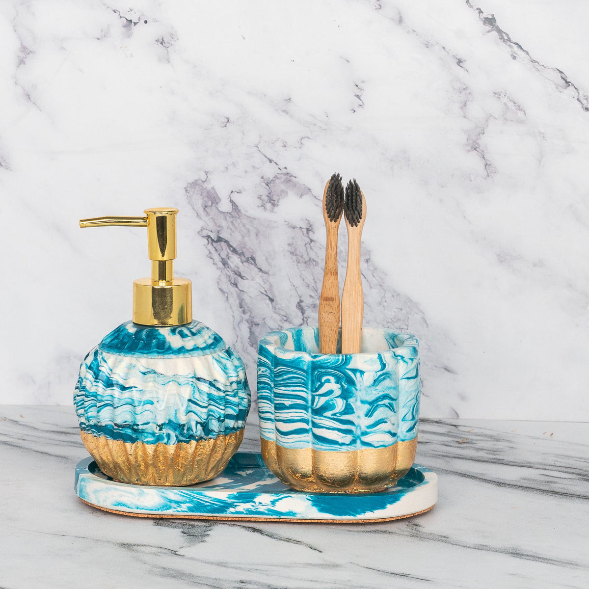 Claudia Bathroom Set in Nautical Depth, handcrafted bathroom accessories set