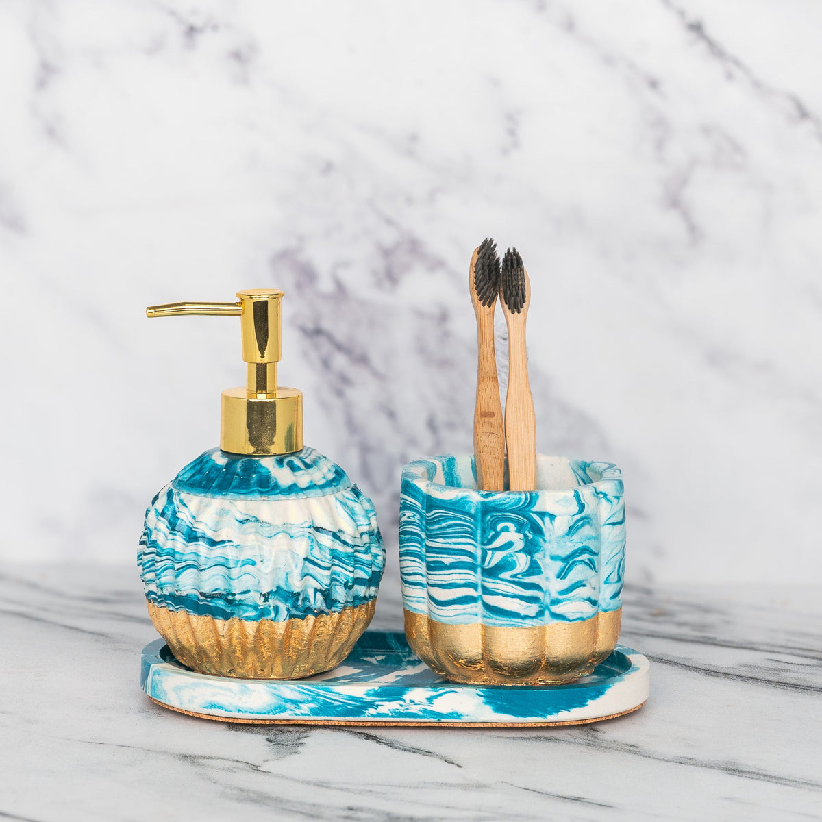 Claudia Bathroom Set in Nautical Depth, handcrafted bathroom accessories set