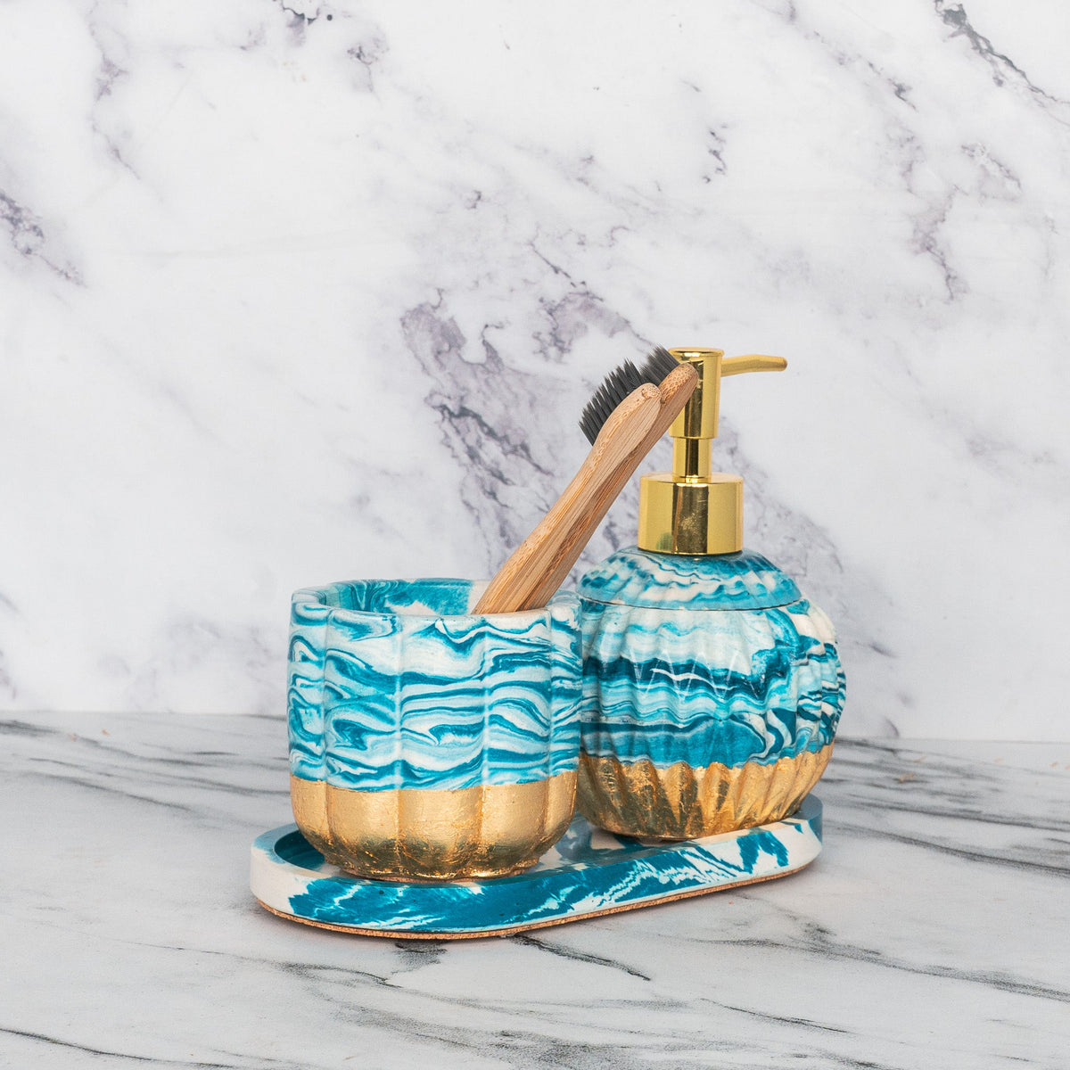 Claudia Bathroom Set in Nautical Depth, handcrafted bathroom accessories set