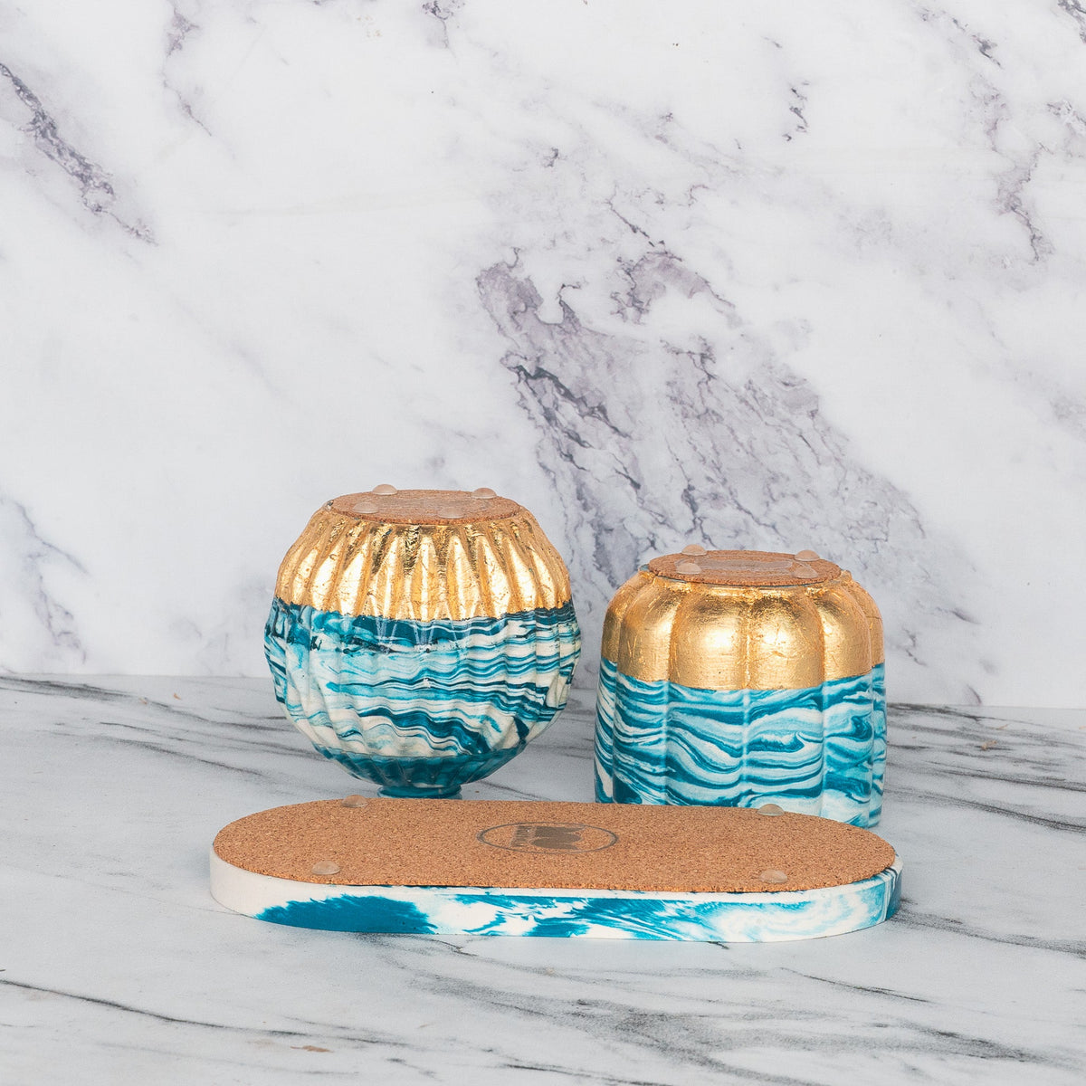 Claudia Bathroom Set in Nautical Depth, handcrafted bathroom accessories set
