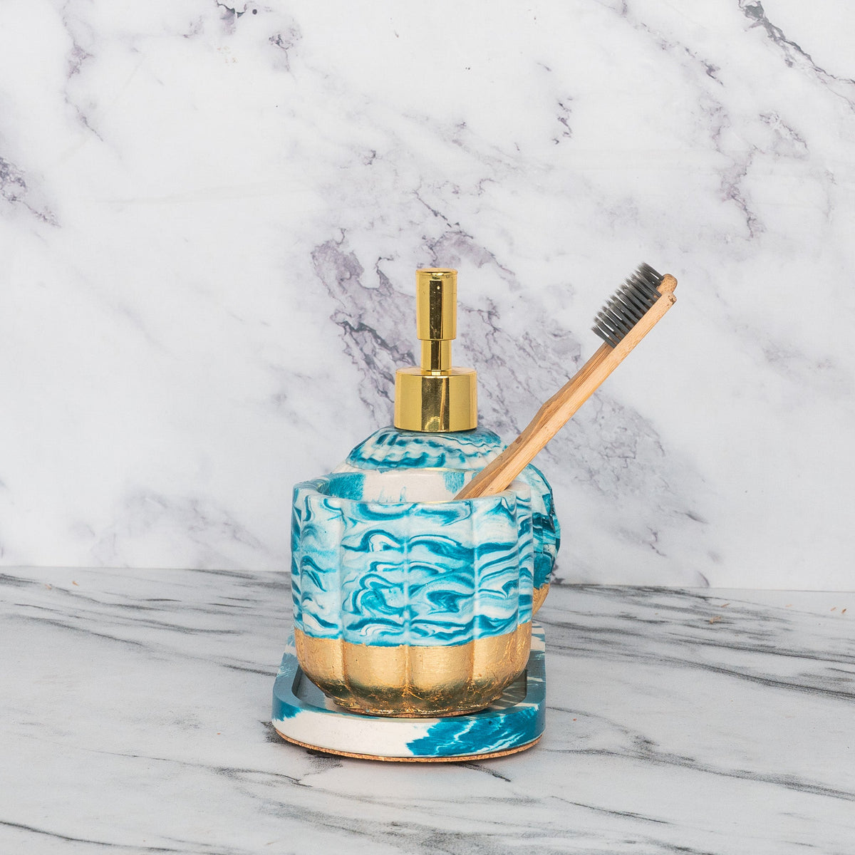 Claudia Bathroom Set in Nautical Depth, handcrafted bathroom accessories set