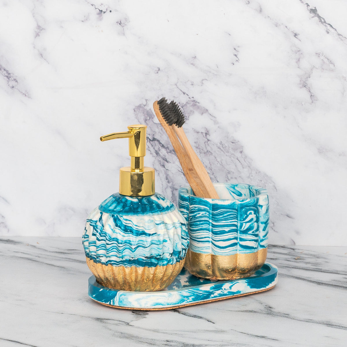 Claudia Bathroom Set in Nautical Depth, handcrafted bathroom accessories set