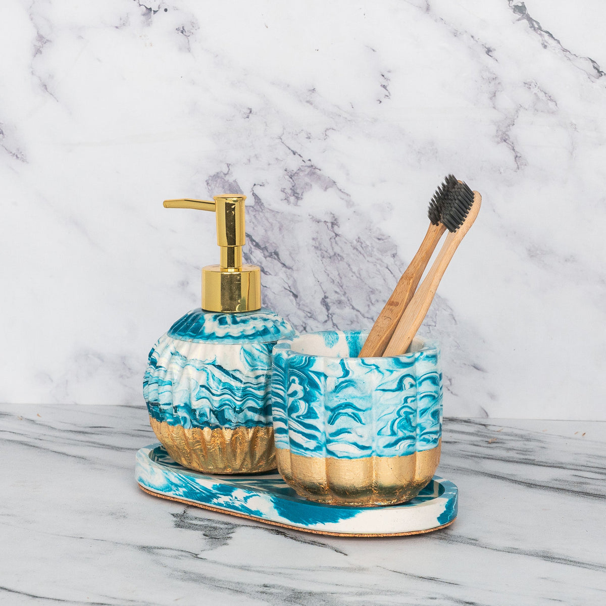 Claudia Bathroom Set in Nautical Depth, handcrafted bathroom accessories set