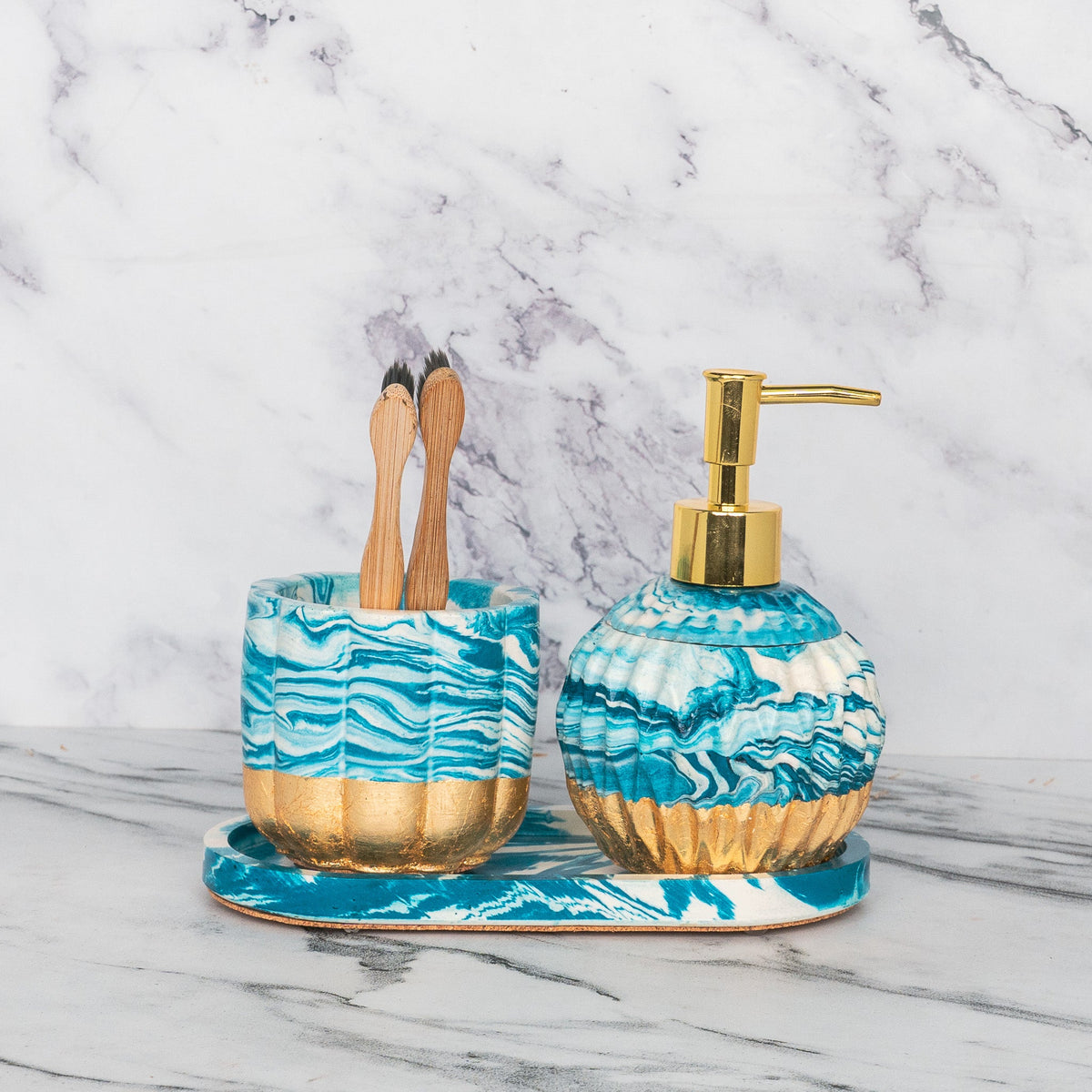 Claudia Bathroom Set in Nautical Depth, handcrafted bathroom accessories set