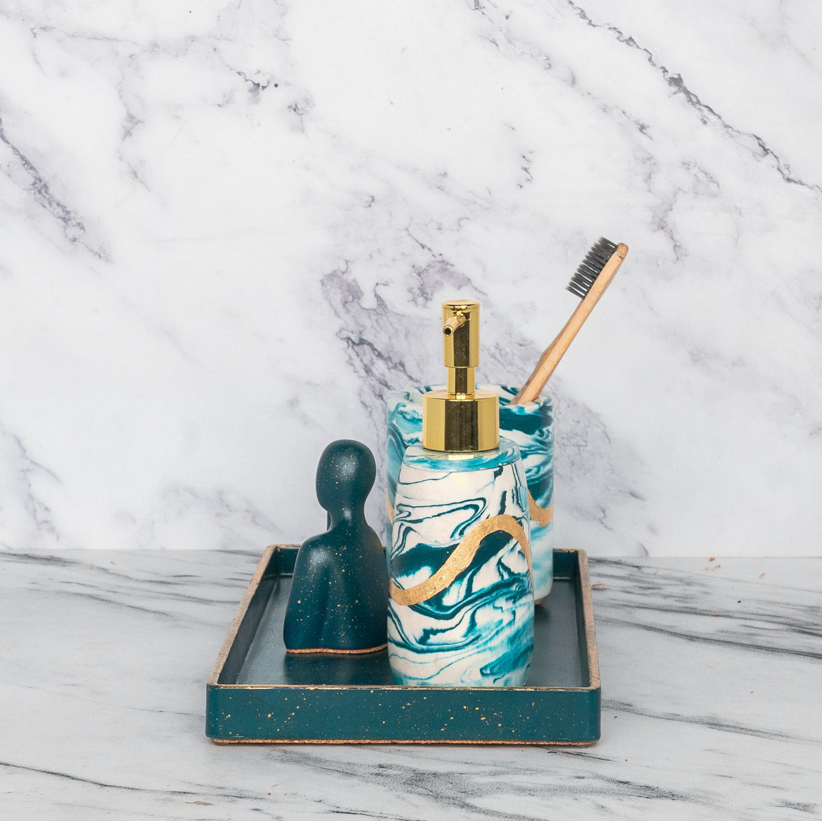 Clyde Bathroom Set in Nautical Depth, handcrafted bathroom accessories set