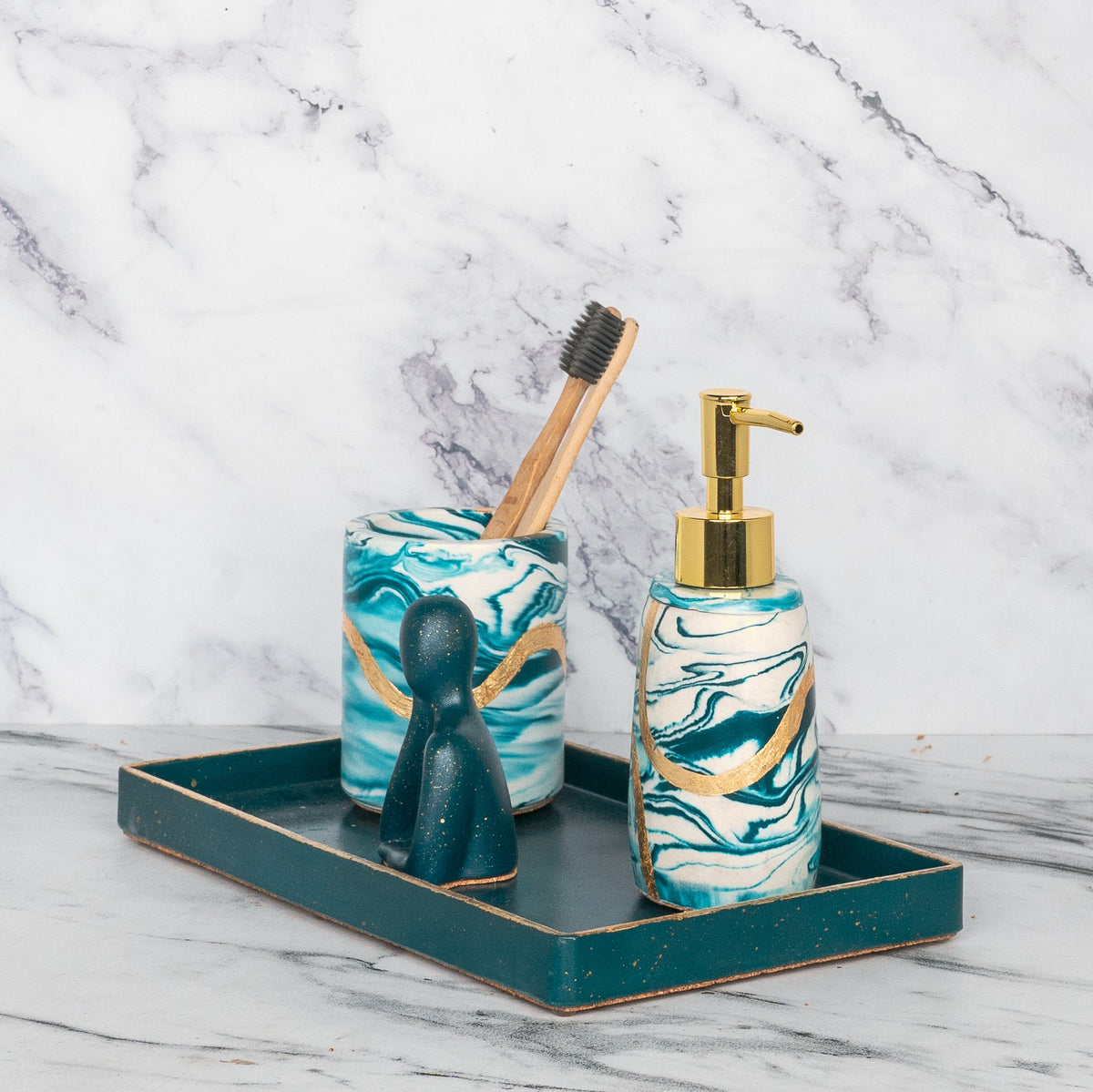Clyde Bathroom Set in Nautical Depth, handcrafted bathroom accessories set