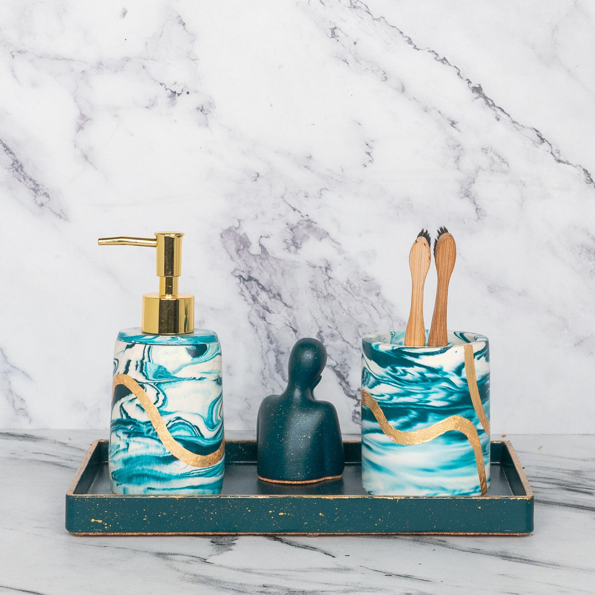 Clyde Bathroom Set in Nautical Depth, handcrafted bathroom accessories set