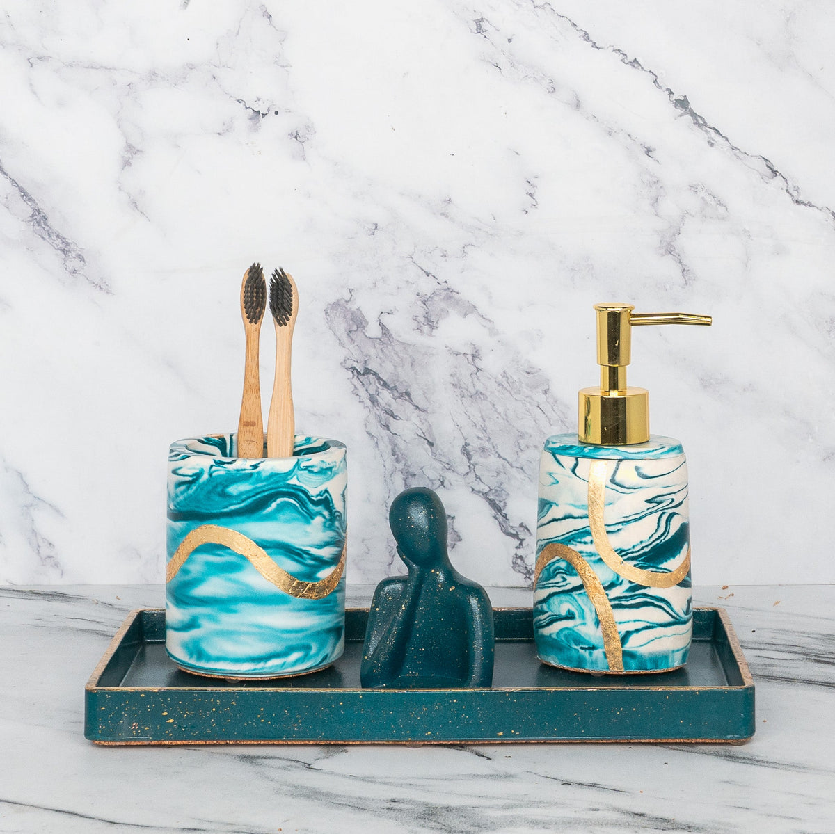 Clyde Bathroom Set in Nautical Depth, handcrafted bathroom accessories set