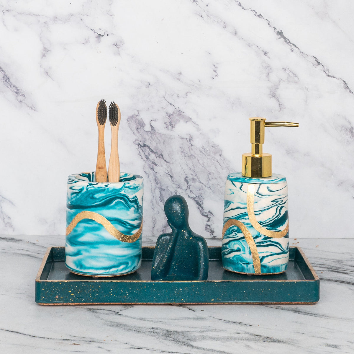 Clyde Bathroom Set in Nautical Depth, handcrafted bathroom accessories set
