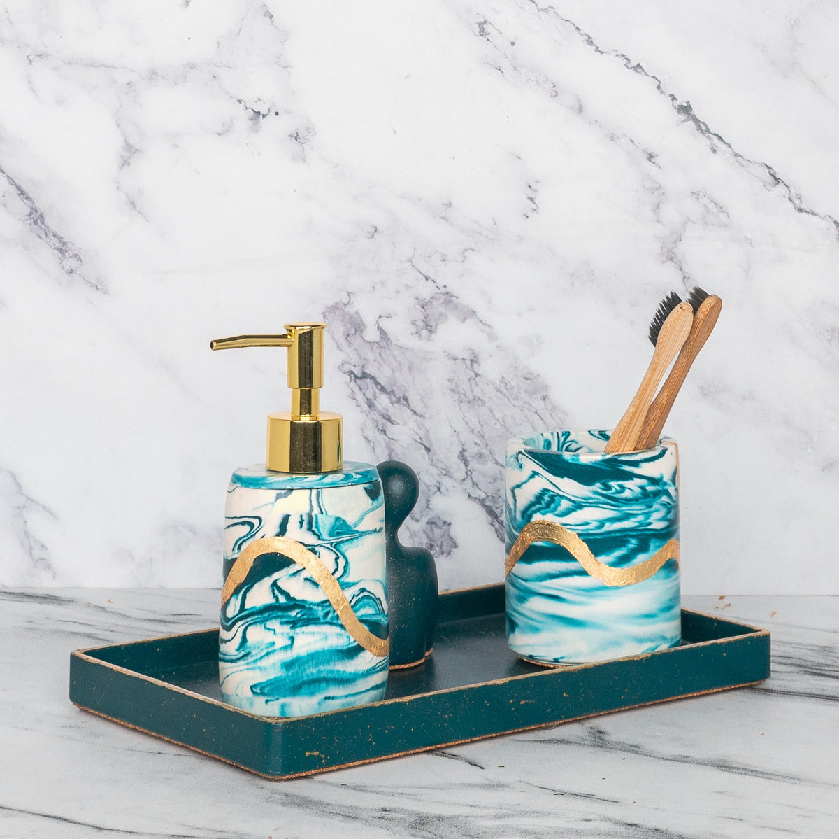 Clyde Bathroom Set in Nautical Depth, handcrafted bathroom accessories set