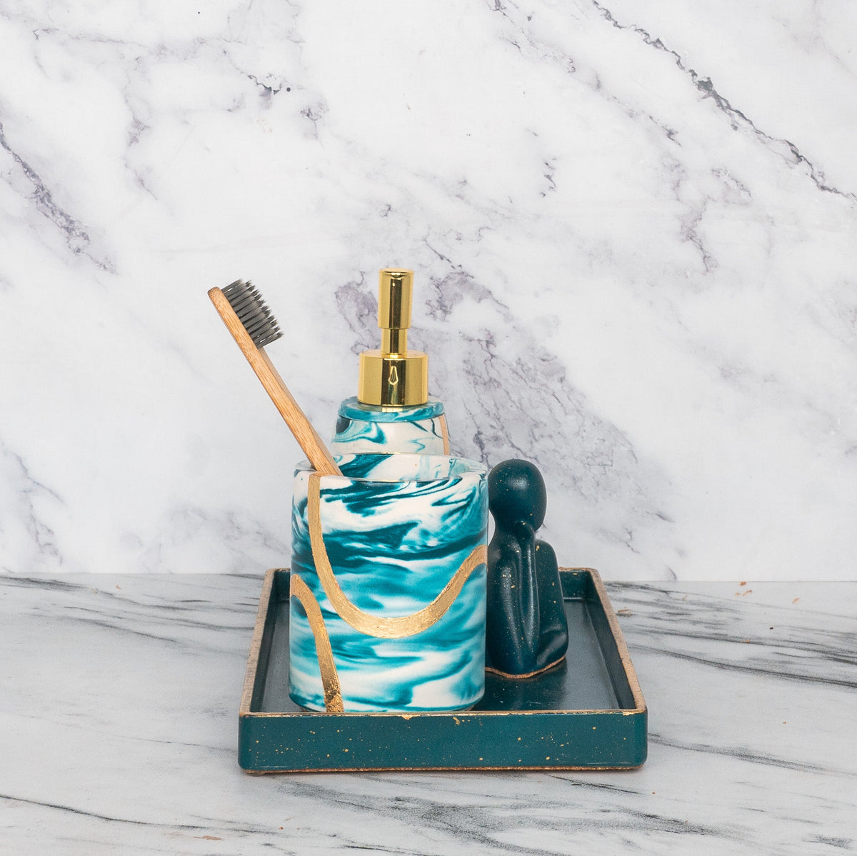 Clyde Bathroom Set in Nautical Depth, handcrafted bathroom accessories set