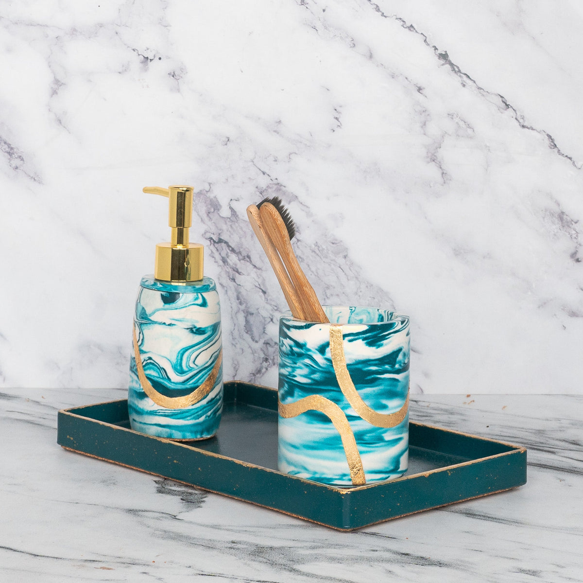 Clyde Bathroom Set in Nautical Depth, handcrafted bathroom accessories set