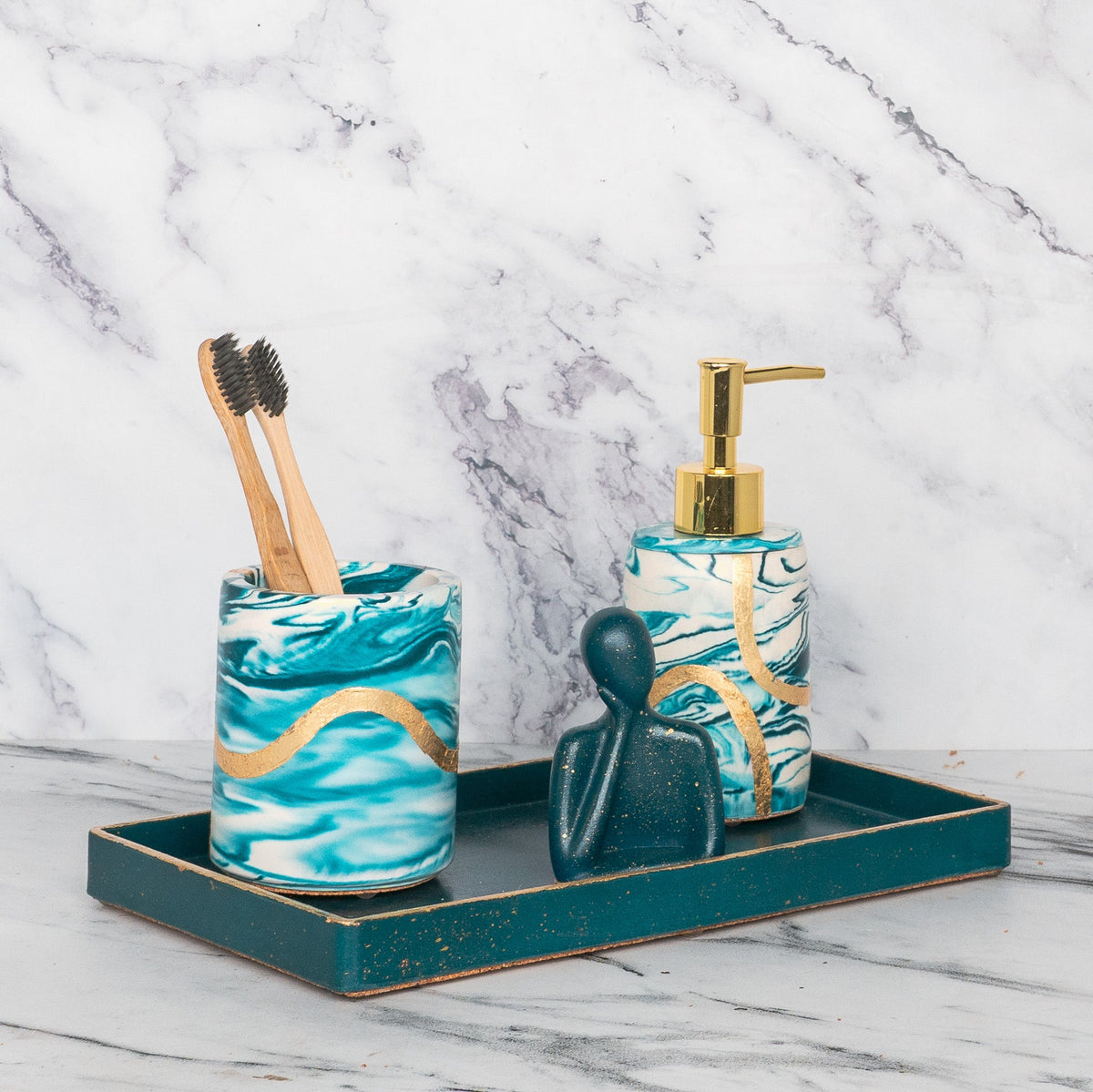 Clyde Bathroom Set in Nautical Depth, handcrafted bathroom accessories set
