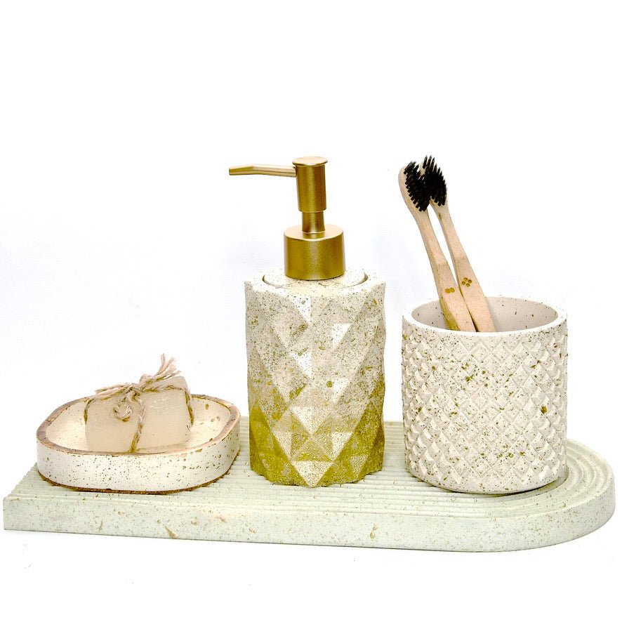 Colton Bathroom Set in Moon Light, handcrafted bathroom accessories set