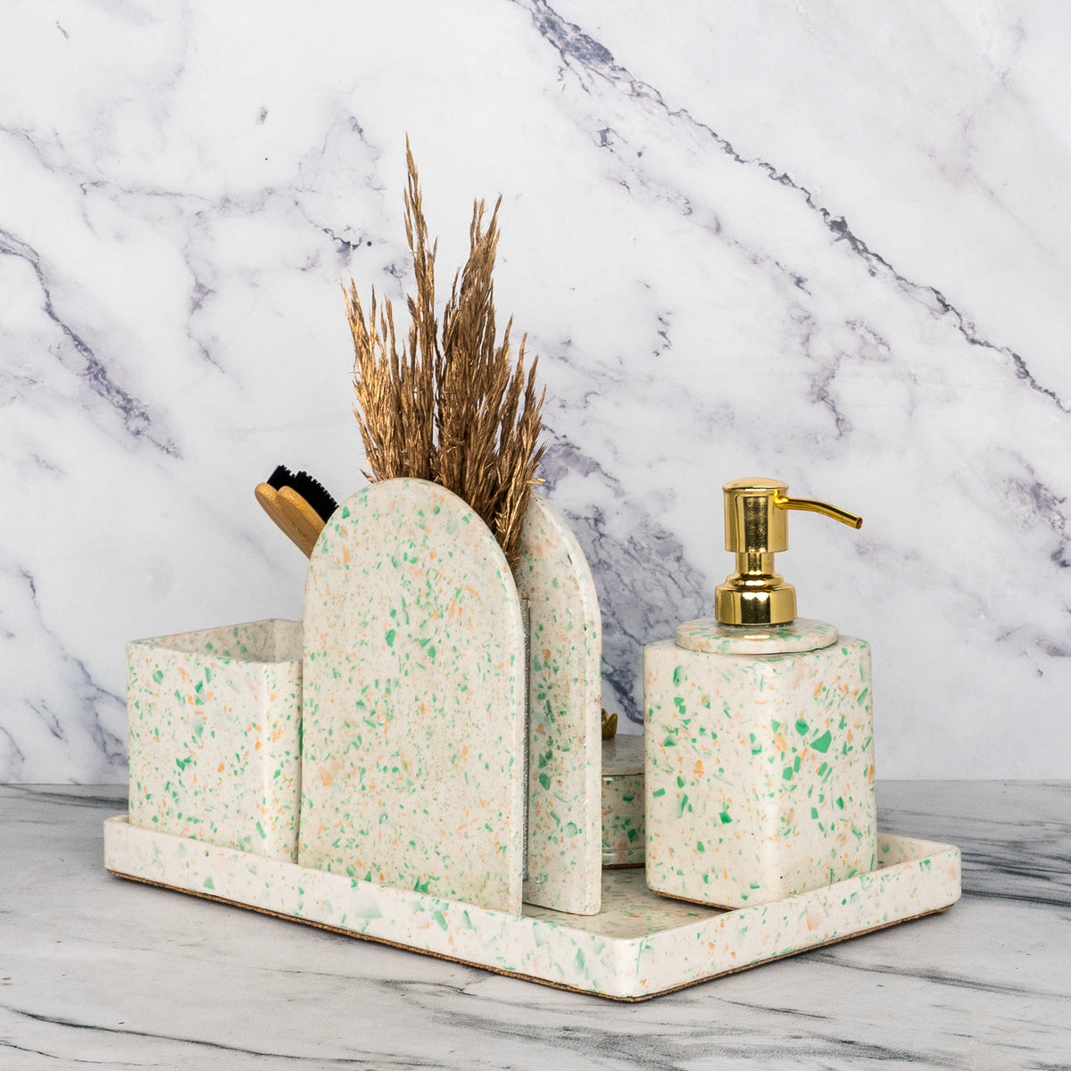 Dapple Bathroom Set in Moon Light, handcrafted bathroom accessories set