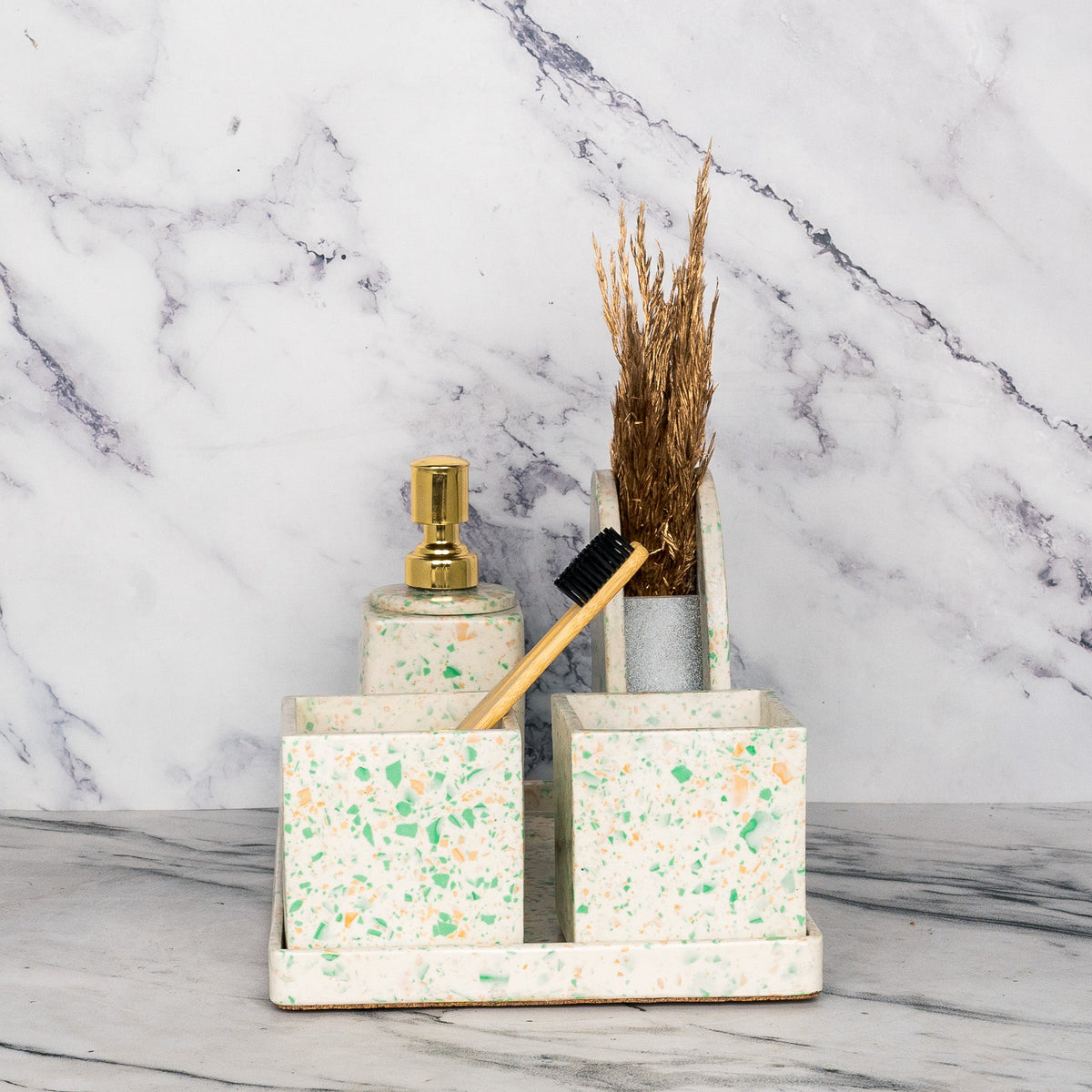 Dapple Bathroom Set in Moon Light, handcrafted bathroom accessories set