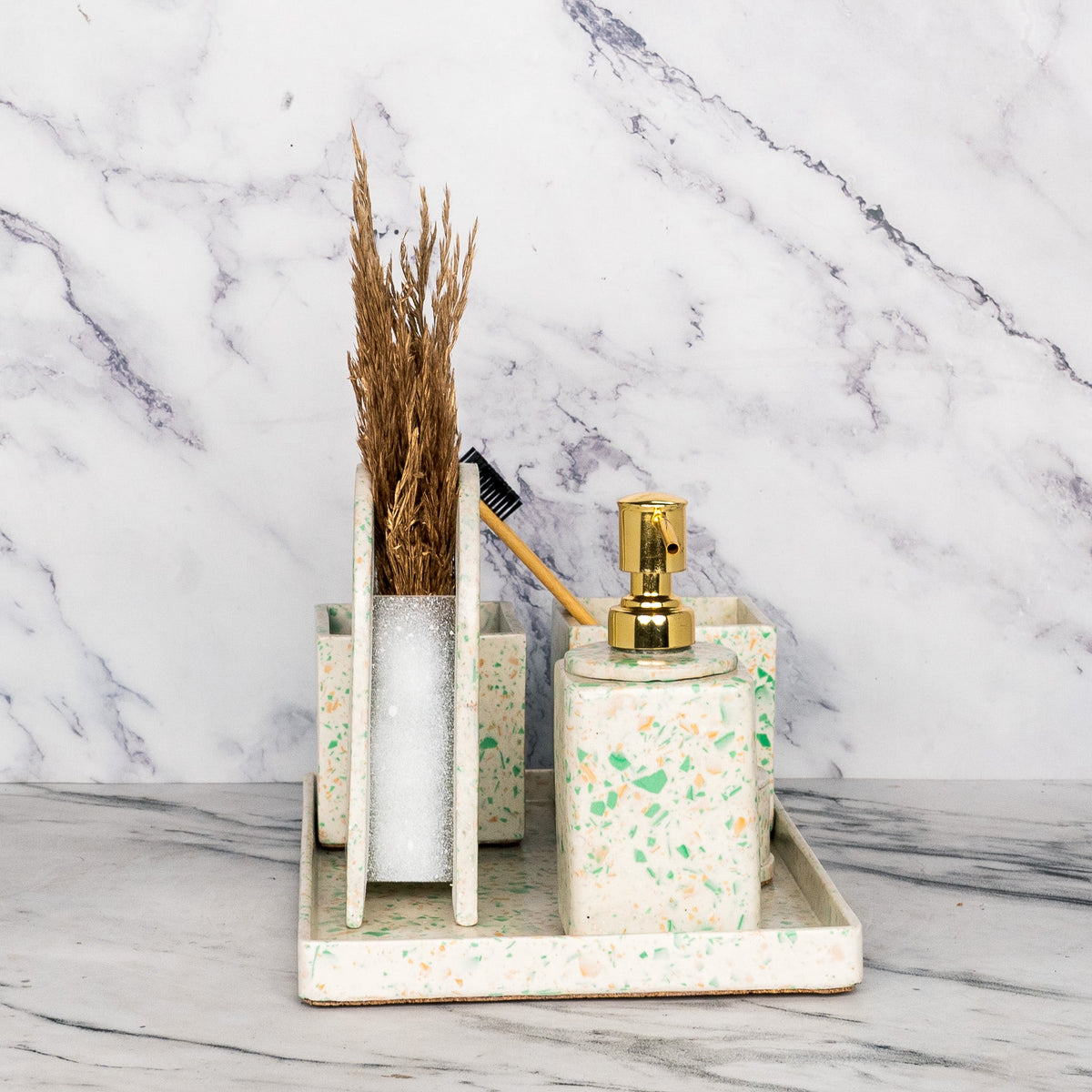 Dapple Bathroom Set in Moon Light, handcrafted bathroom accessories set