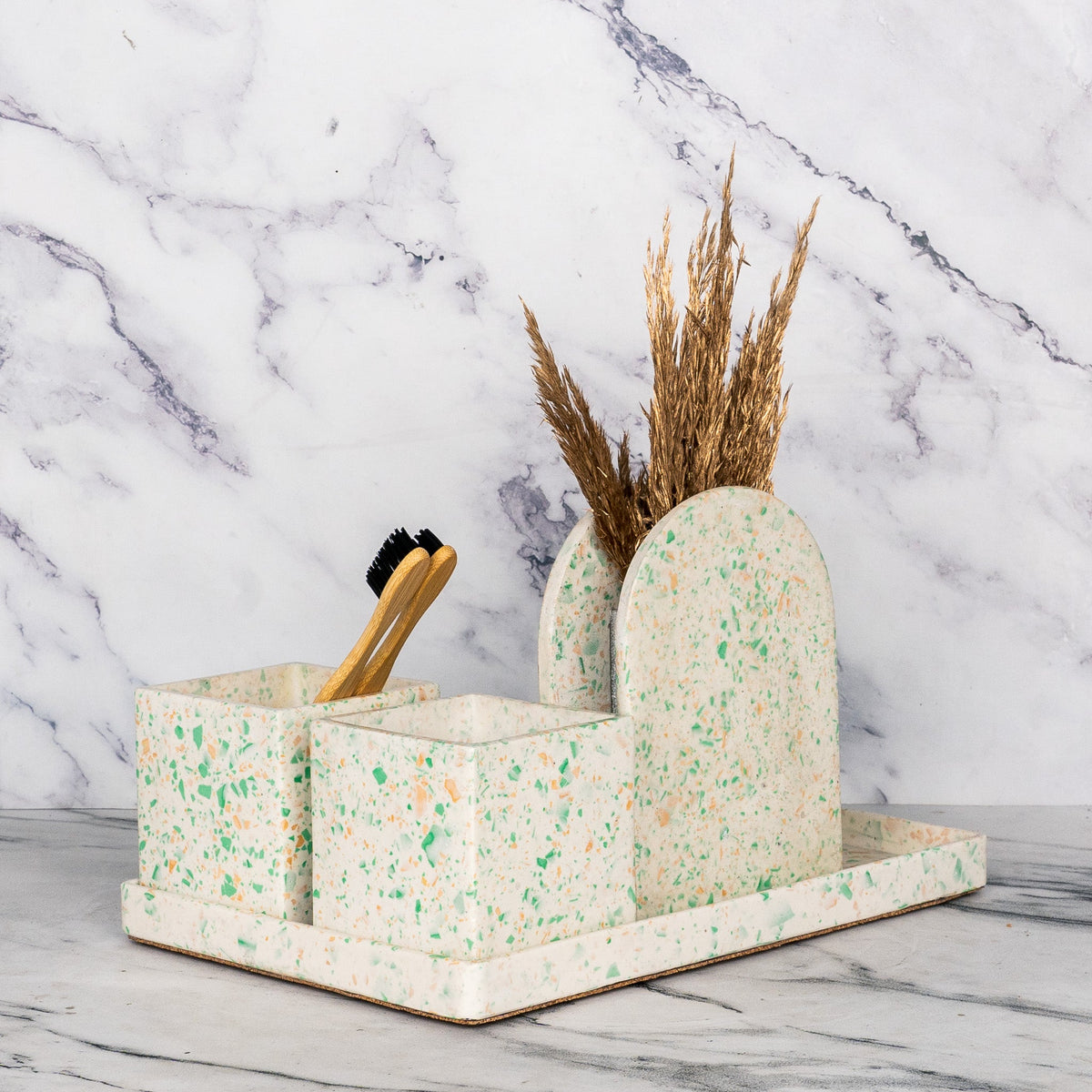 Dapple Bathroom Set in Moon Light, handcrafted bathroom accessories set