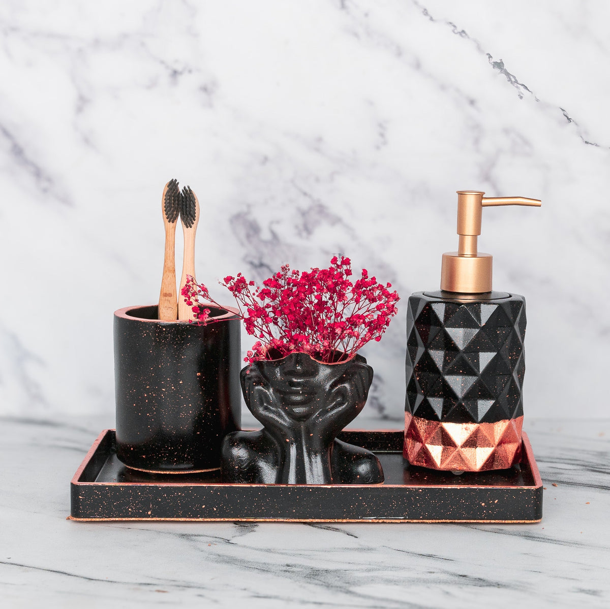 Dusk Bathroom Set in Charcoal Black, handcrafted bathroom accessories set