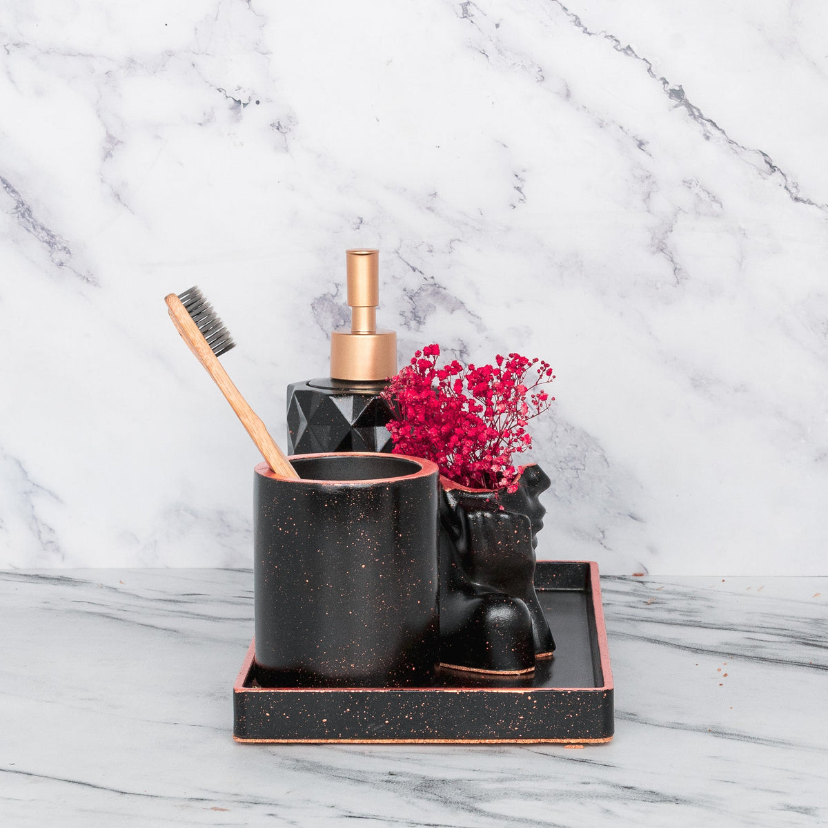 Dusk Bathroom Set in Charcoal Black, handcrafted bathroom accessories set