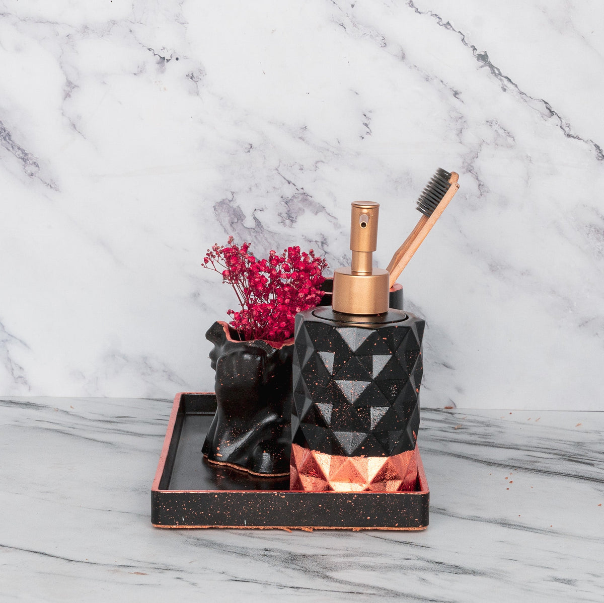 Dusk Bathroom Set in Charcoal Black, handcrafted bathroom accessories set