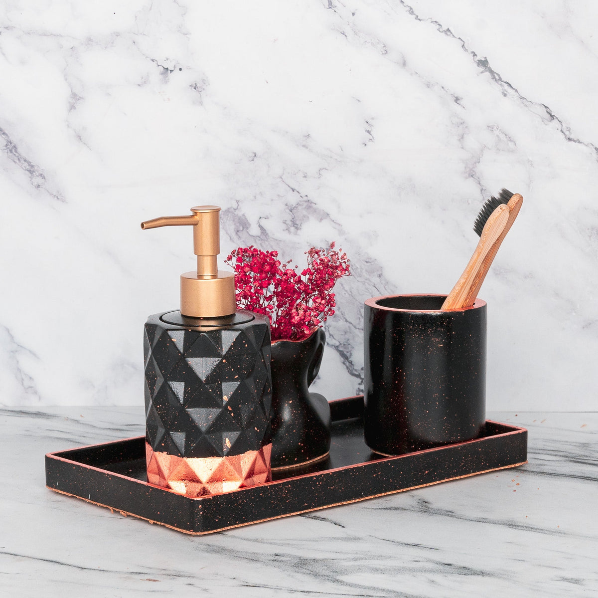 Dusk Bathroom Set in Charcoal Black, handcrafted bathroom accessories set