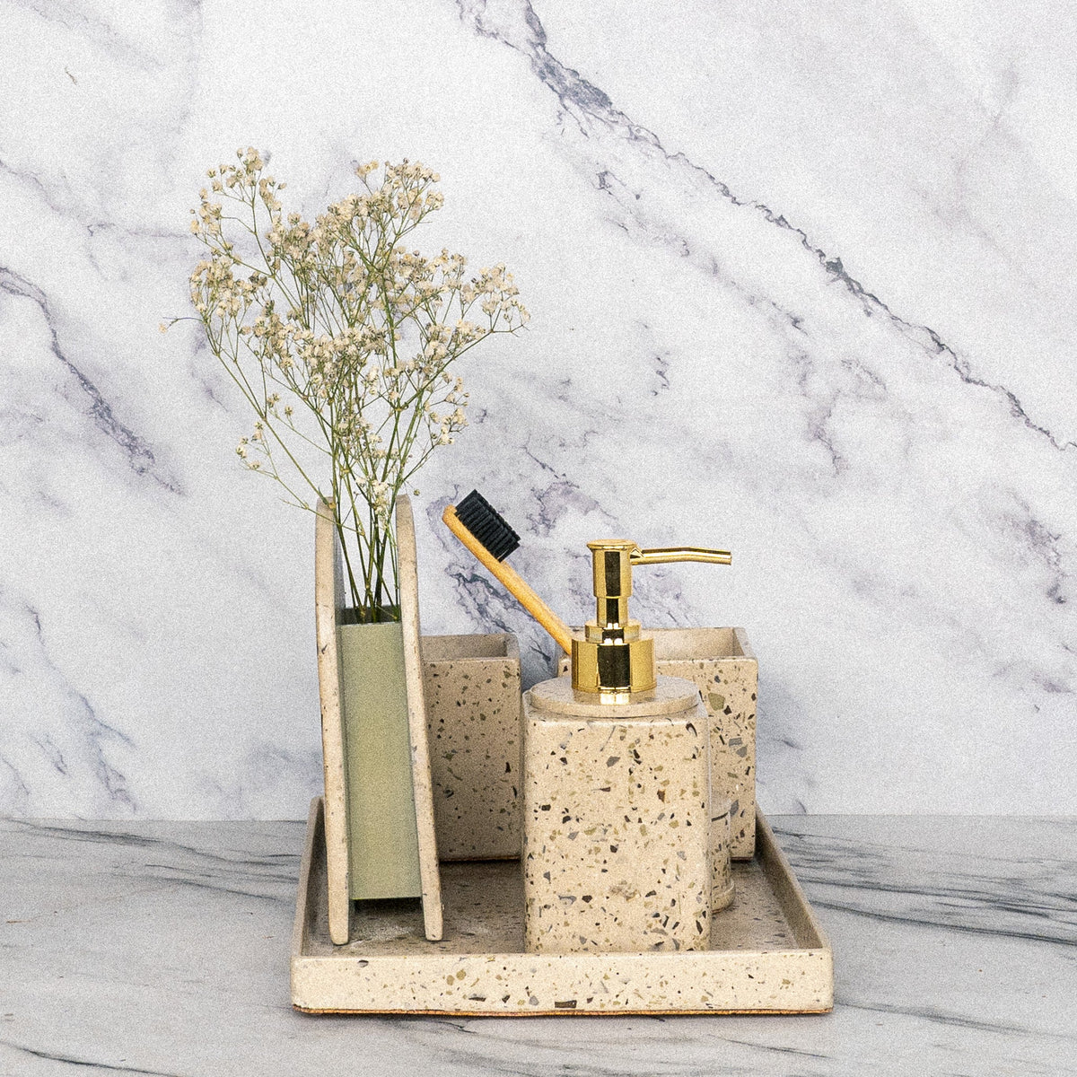 Earth Bathroom Set in Harvest Cream, handcrafted bathroom accessories set