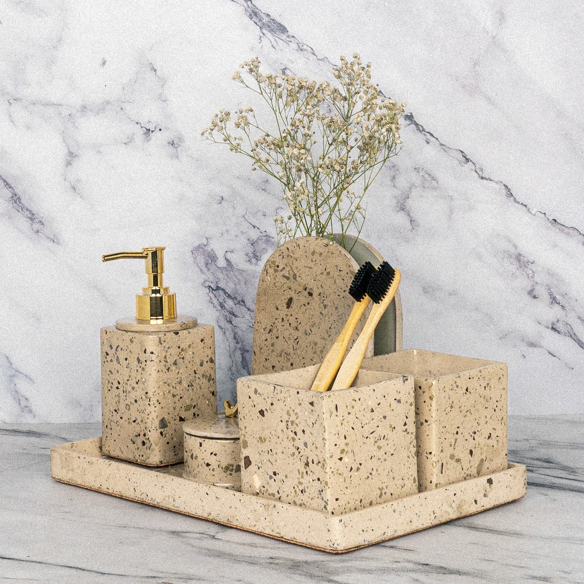 Earth Bathroom Set in Harvest Cream, handcrafted bathroom accessories set
