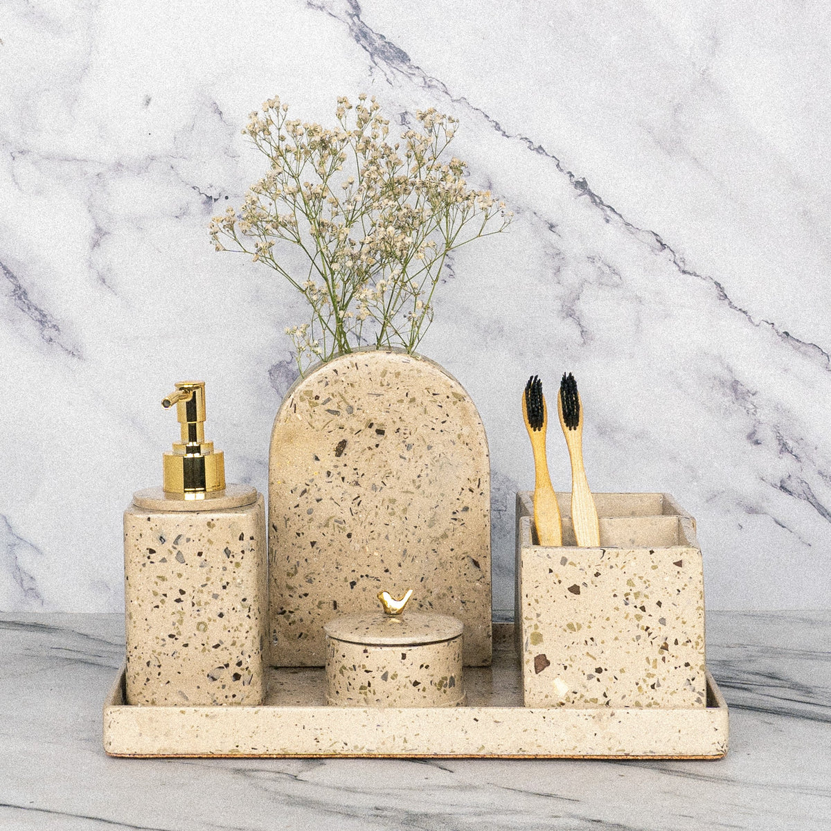 Earth Bathroom Set in Harvest Cream, handcrafted bathroom accessories set