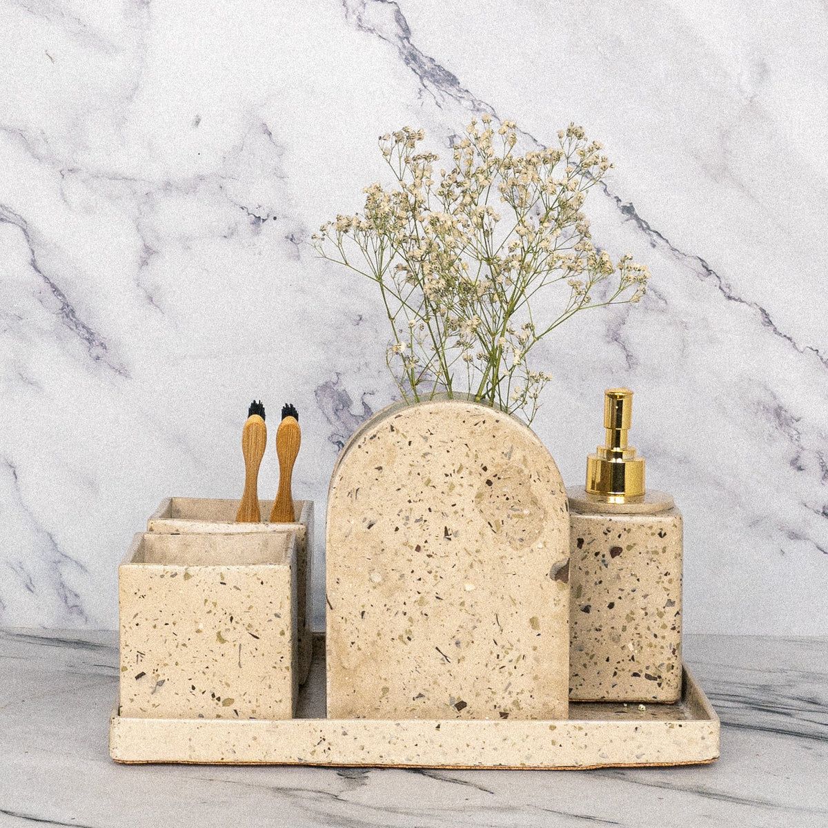 Earth Bathroom Set in Harvest Cream, handcrafted bathroom accessories set