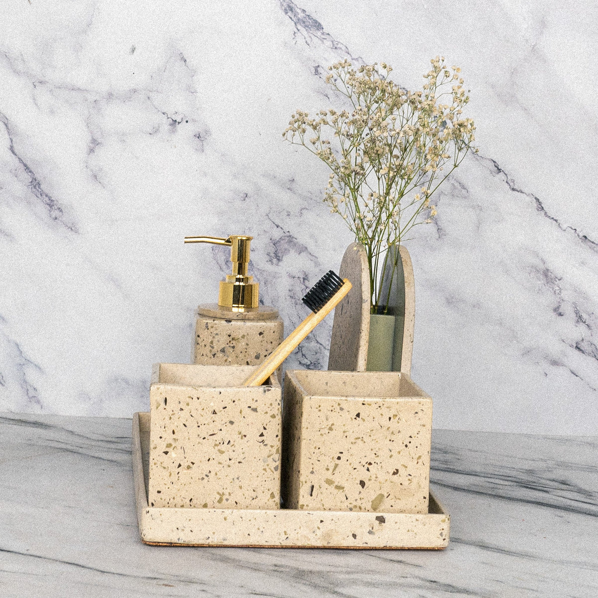 Earth Bathroom Set in Harvest Cream, handcrafted bathroom accessories set