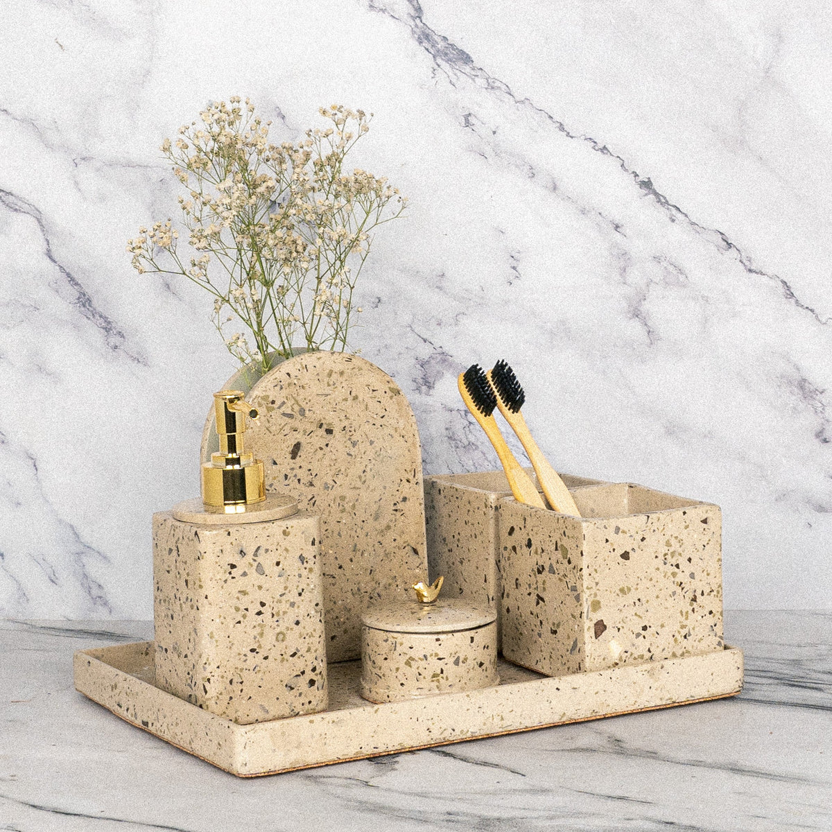 Earth Bathroom Set in Harvest Cream, handcrafted bathroom accessories set