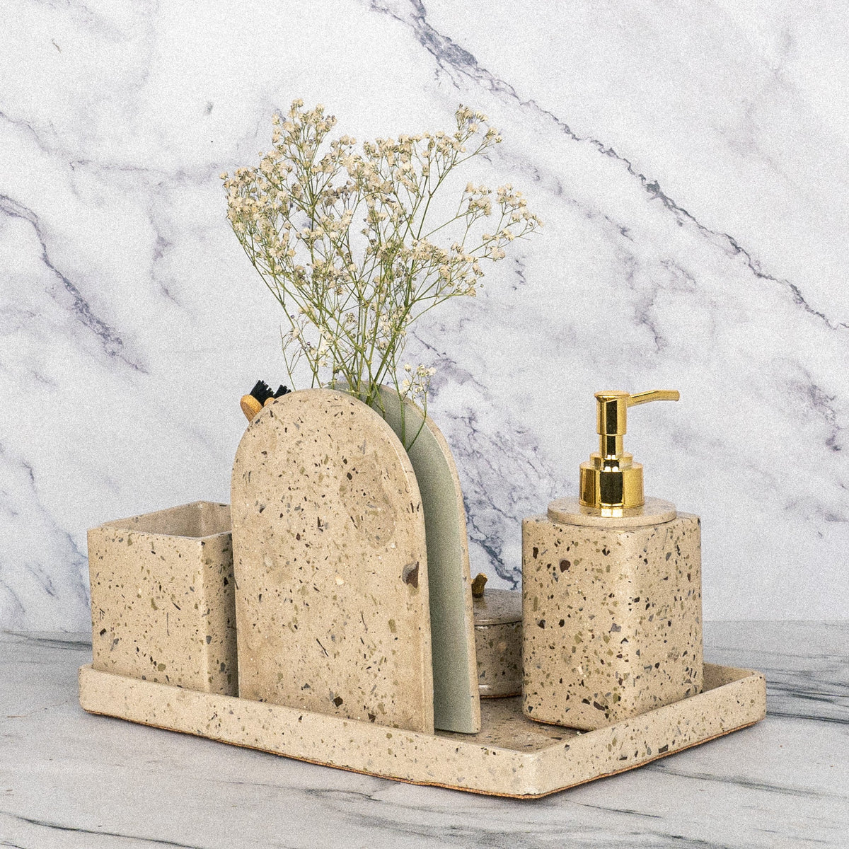 Earth Bathroom Set in Harvest Cream, handcrafted bathroom accessories set
