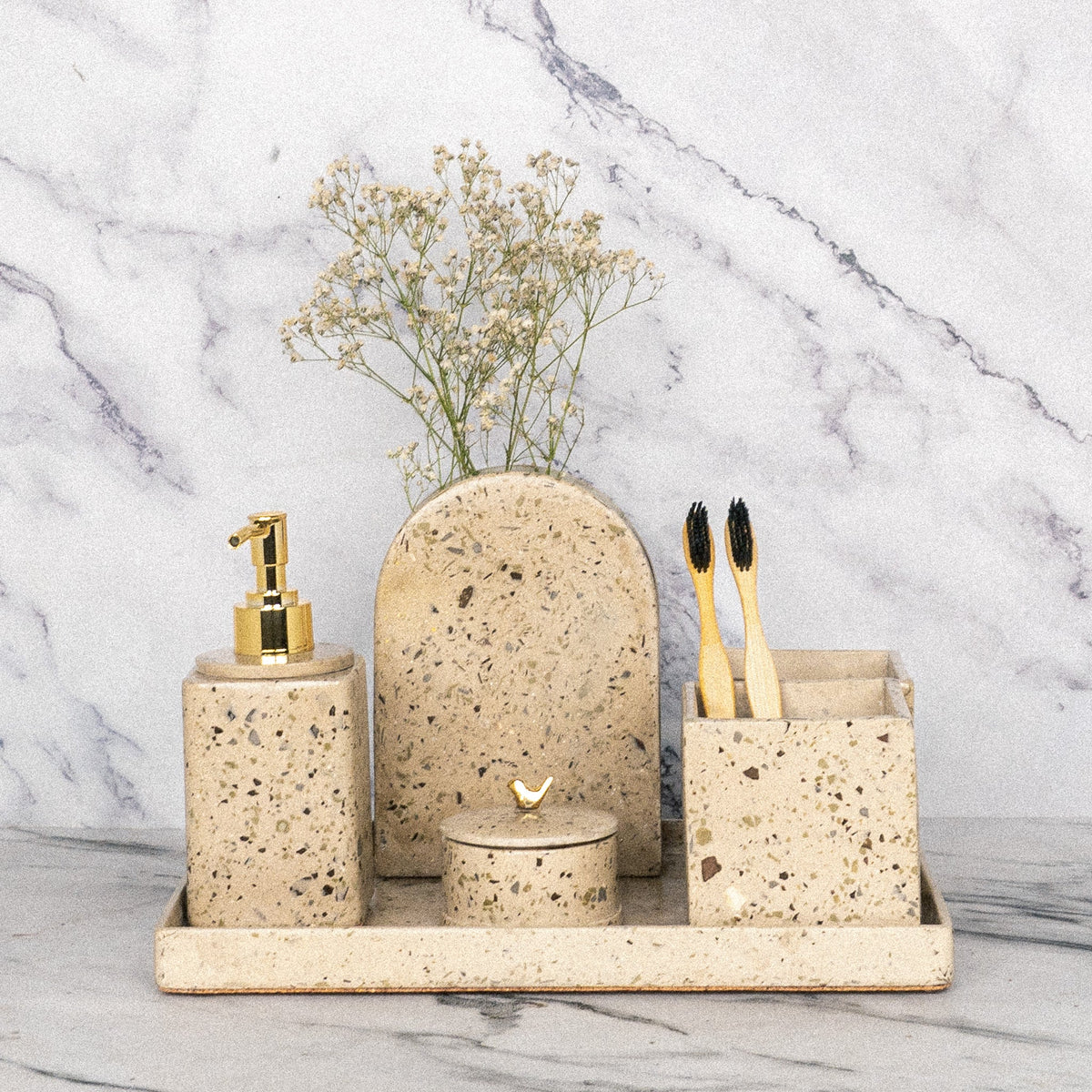 Earth Bathroom Set in Harvest Cream, handcrafted bathroom accessories set