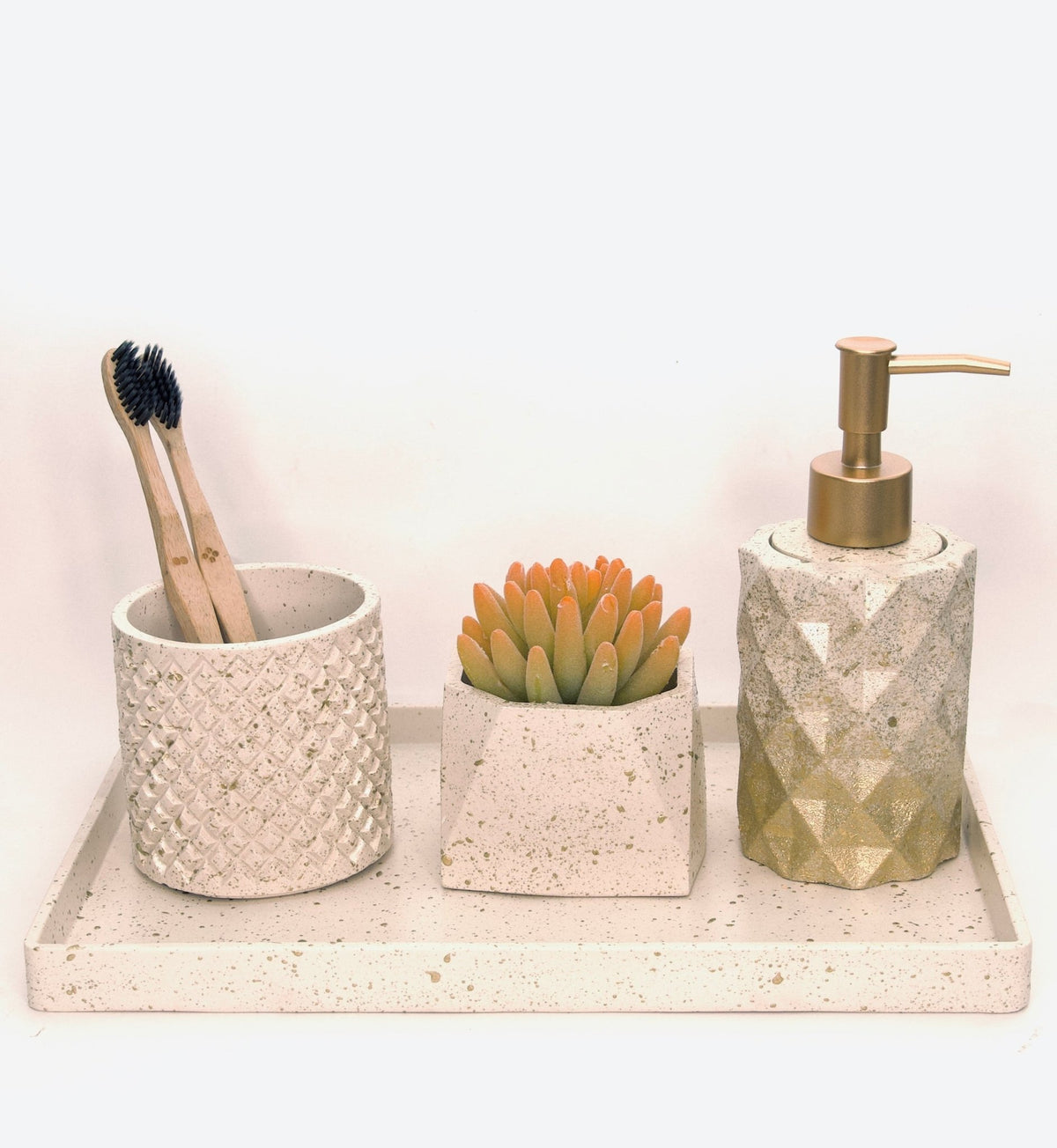 Emery Bathroom Set in Moon Light, handcrafted bathroom accessories set