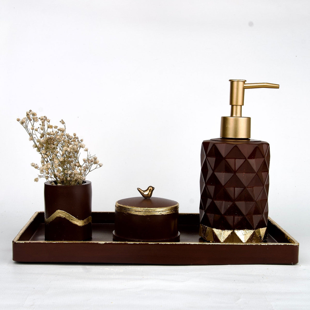 Expresso Bathroom Set in Vintage Walnut, handcrafted bathroom accessories set