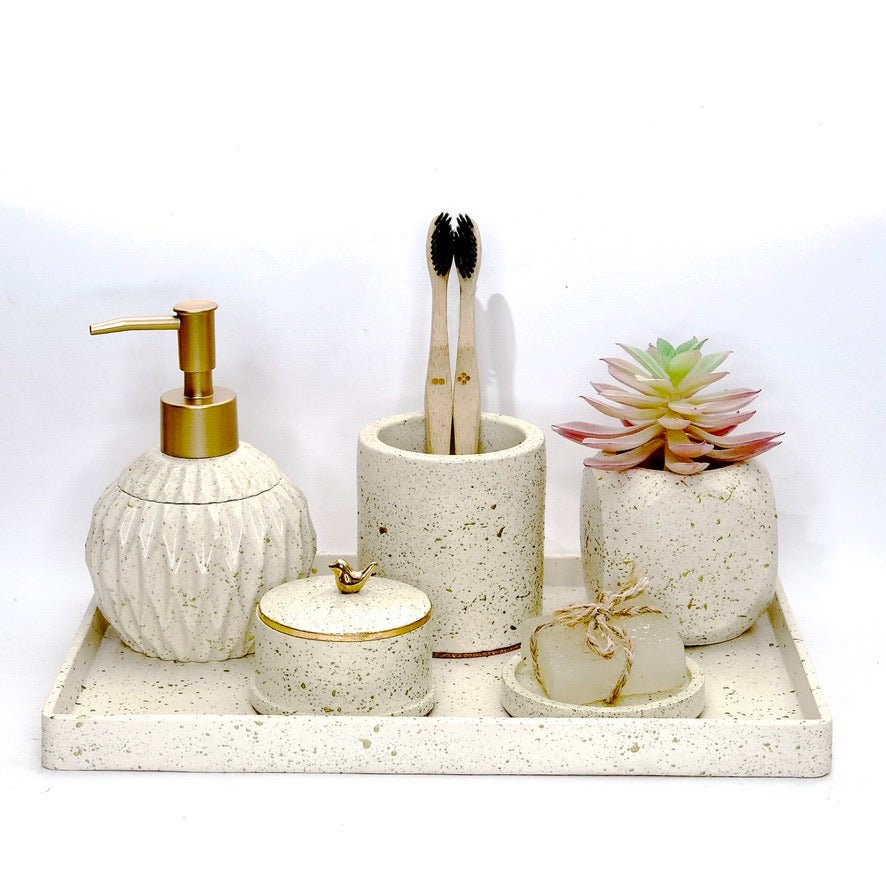 Fabre Bathroom Set in Moon Light, handcrafted bathroom accessories set