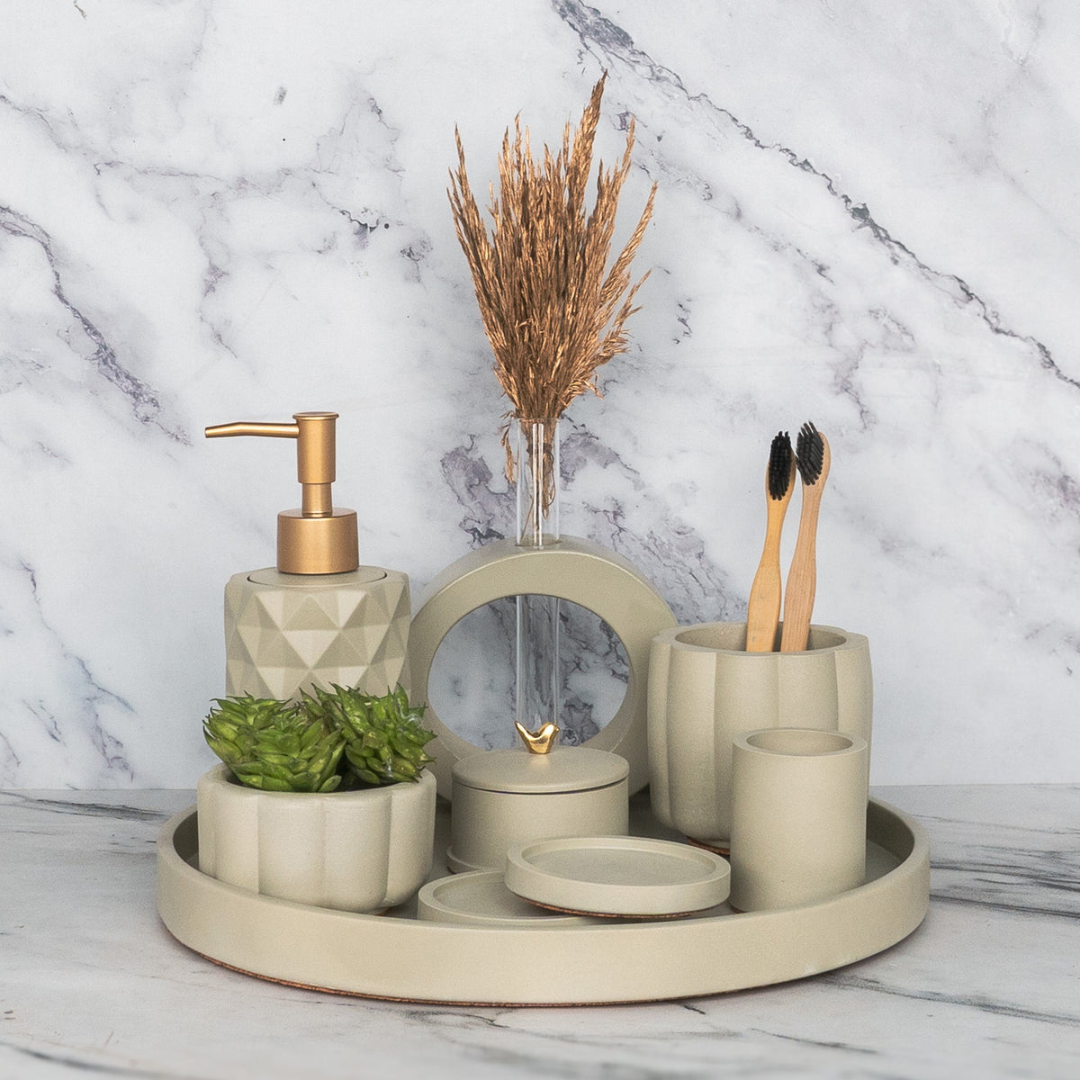 Fantasia Bathroom Set in Silver Feather, handcrafted bathroom accessories set