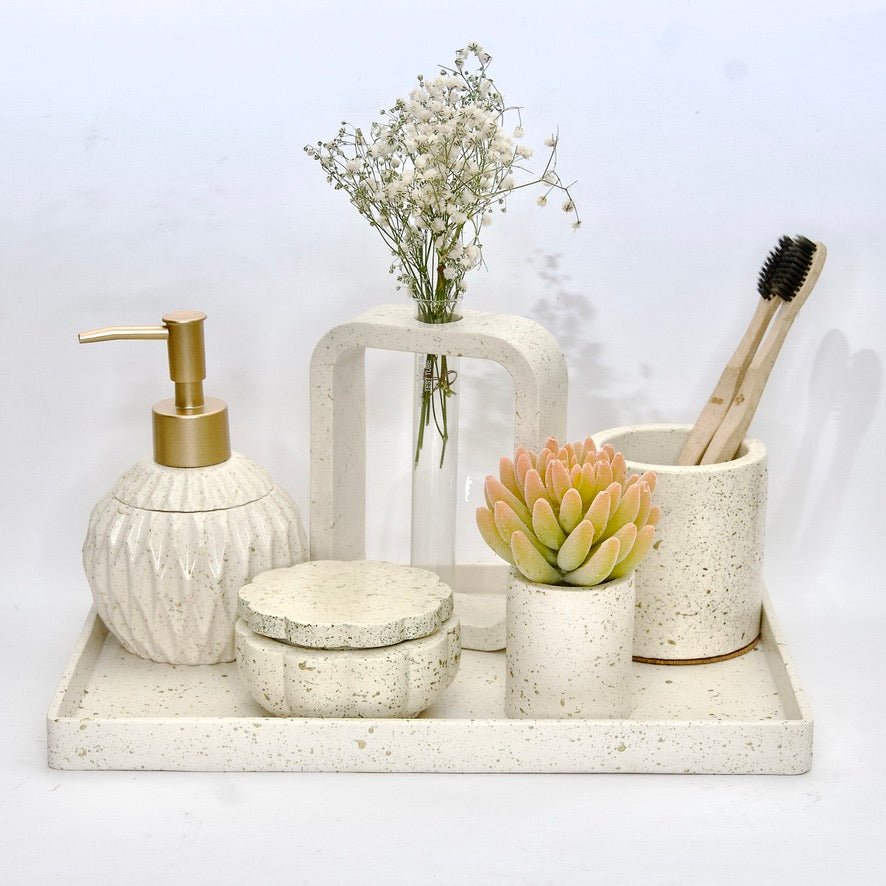 Fila Bathroom Set in Moon Light, handcrafted bathroom accessories set